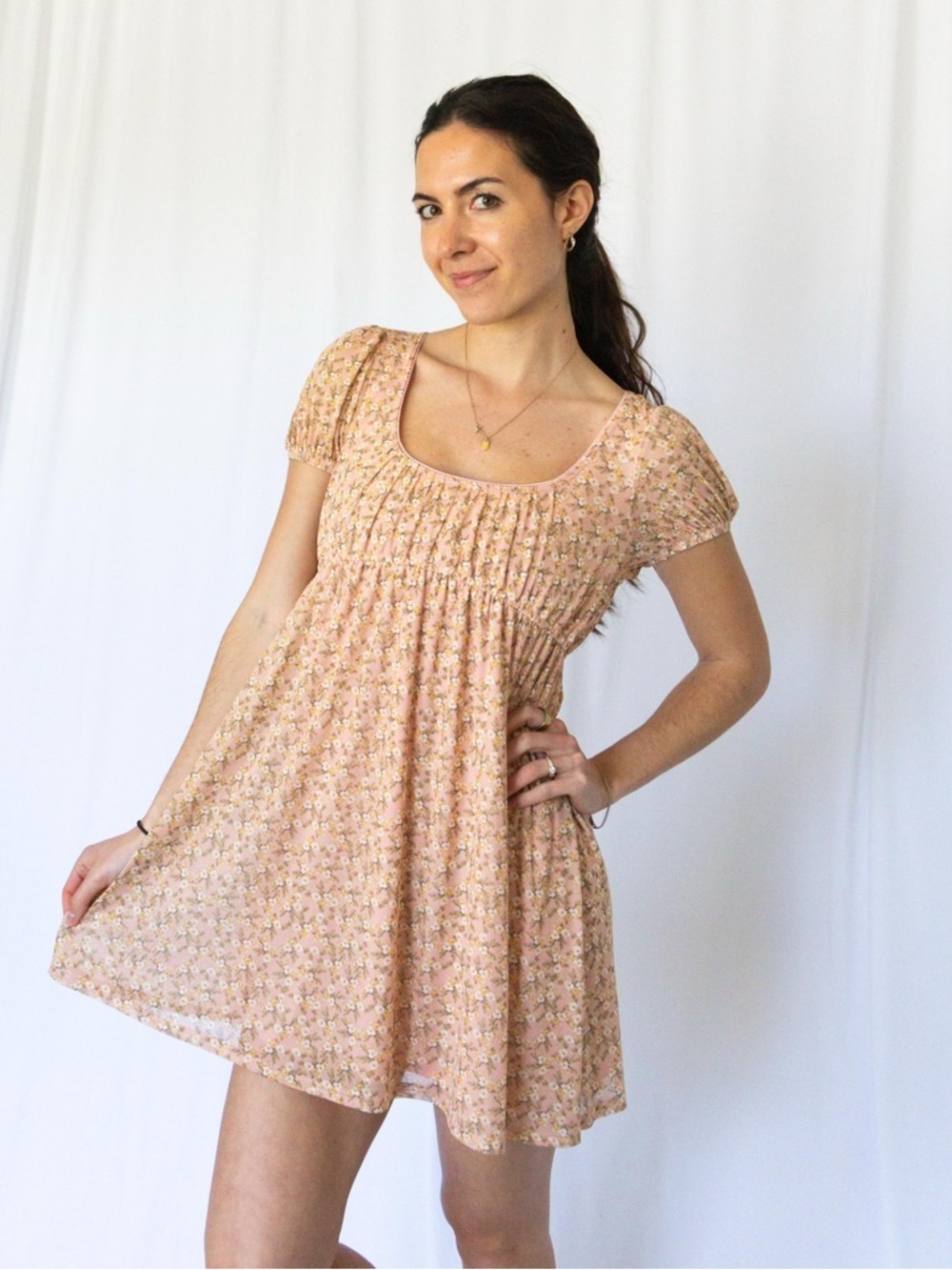 Altar'd State Peach Floral Smocked Mini Dress